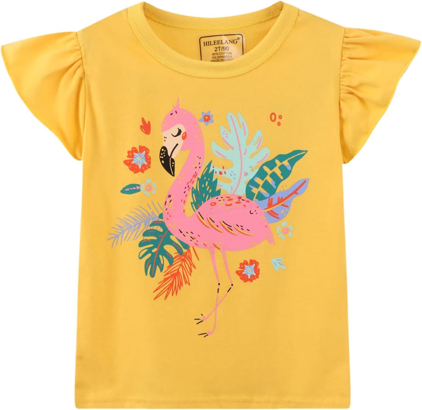 HILEELANG Girls' Tees Ruffle Short Sleeve T-Shirt Cotton Casual Graphic Summer Crewneck Tunic Tops