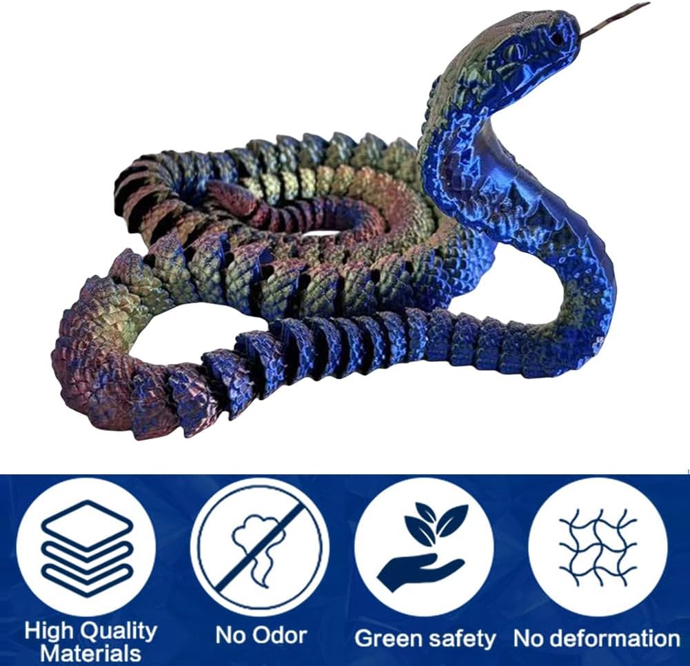 3D Printed Snake Cobra-3D Printed Animals Fidget Toy Creative 3D Printed Animals Articulated Snake Collectibles Home Office Executive Desk Decor