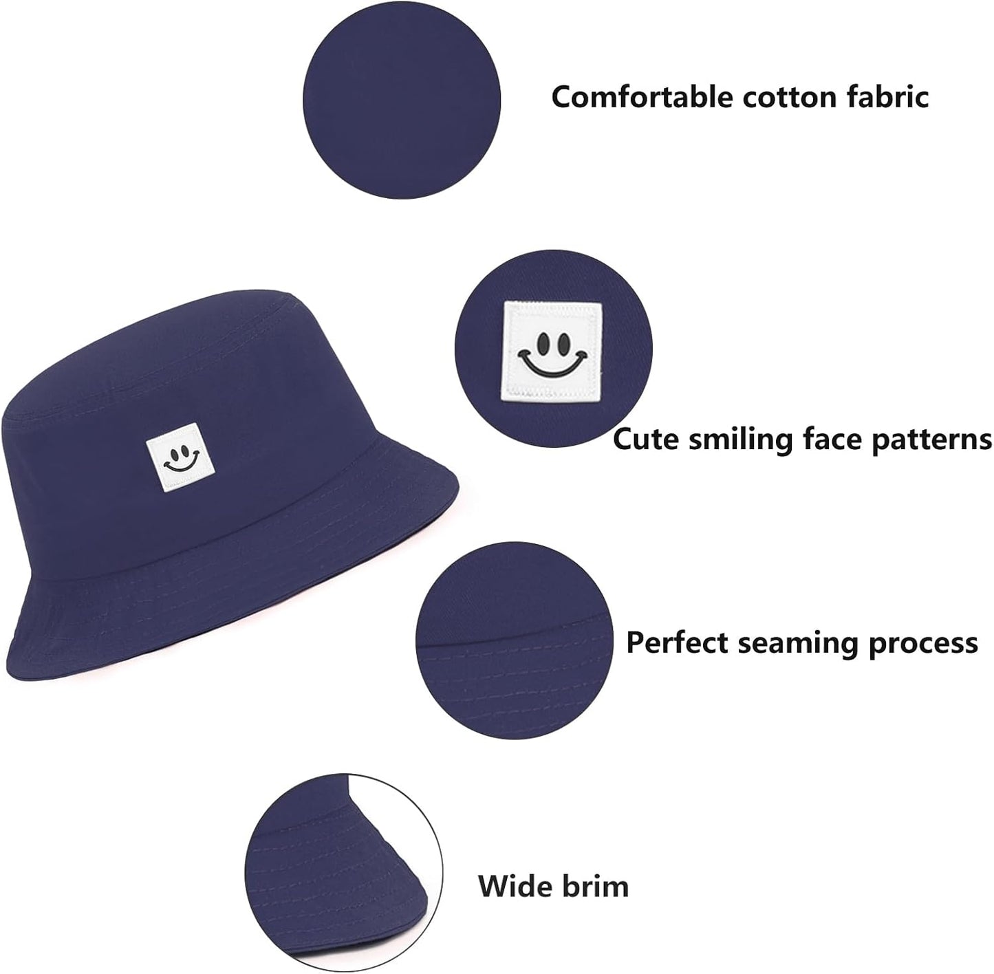 Kids Sun Hat Smile Face Bucket Hat for Girls Boys Summer Sun Protection Cotton Unisex Beach Cap