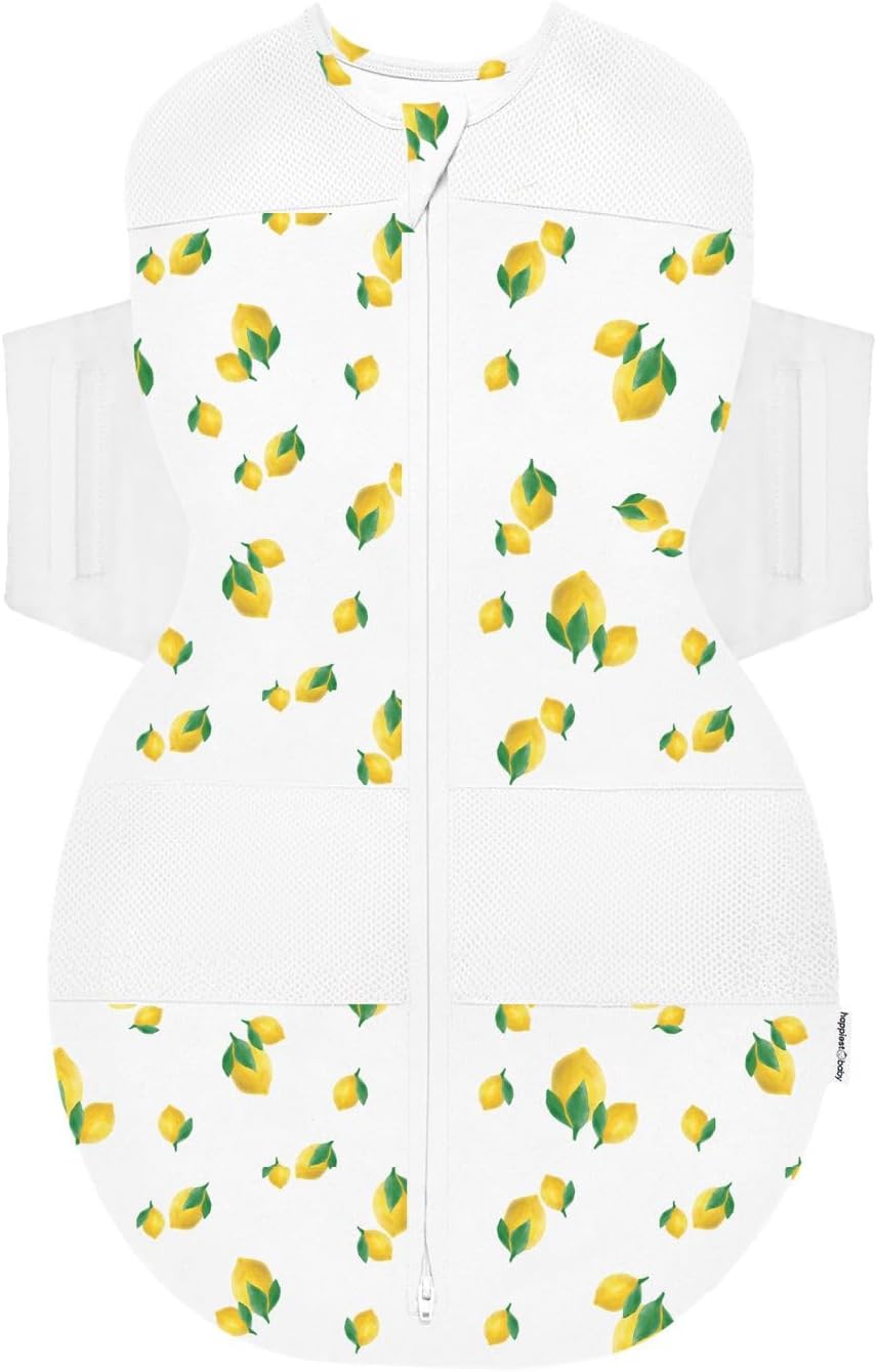 Happiest Baby SNOO Sleep Sack - 100% Organic Cotton Baby Swaddle Blanket - Doctor Designed Promotes Healthy Hip Development (Ivory Lemons, X-Large)