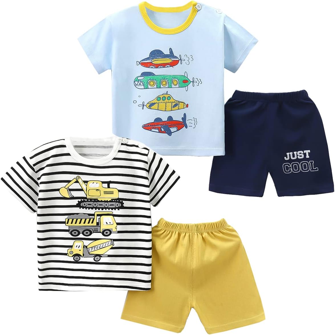 Baby Toddler Boys 4 Pieces T-shirts and Shorts Dinosaur Tops & Shorts Summer Outfits