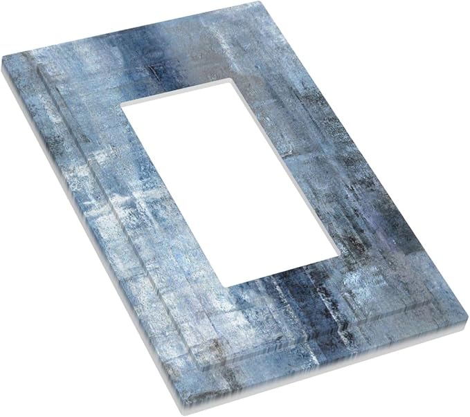 1 Gang Single GFCI/Decorator Rocker Outlet Light Switch Wall Plate Cover Modern Gallery Navy Indigo Blue Gray Abstract Grey Brush Art Paint Blue Grey Decorative One Device Electrical Faceplate Dimmer