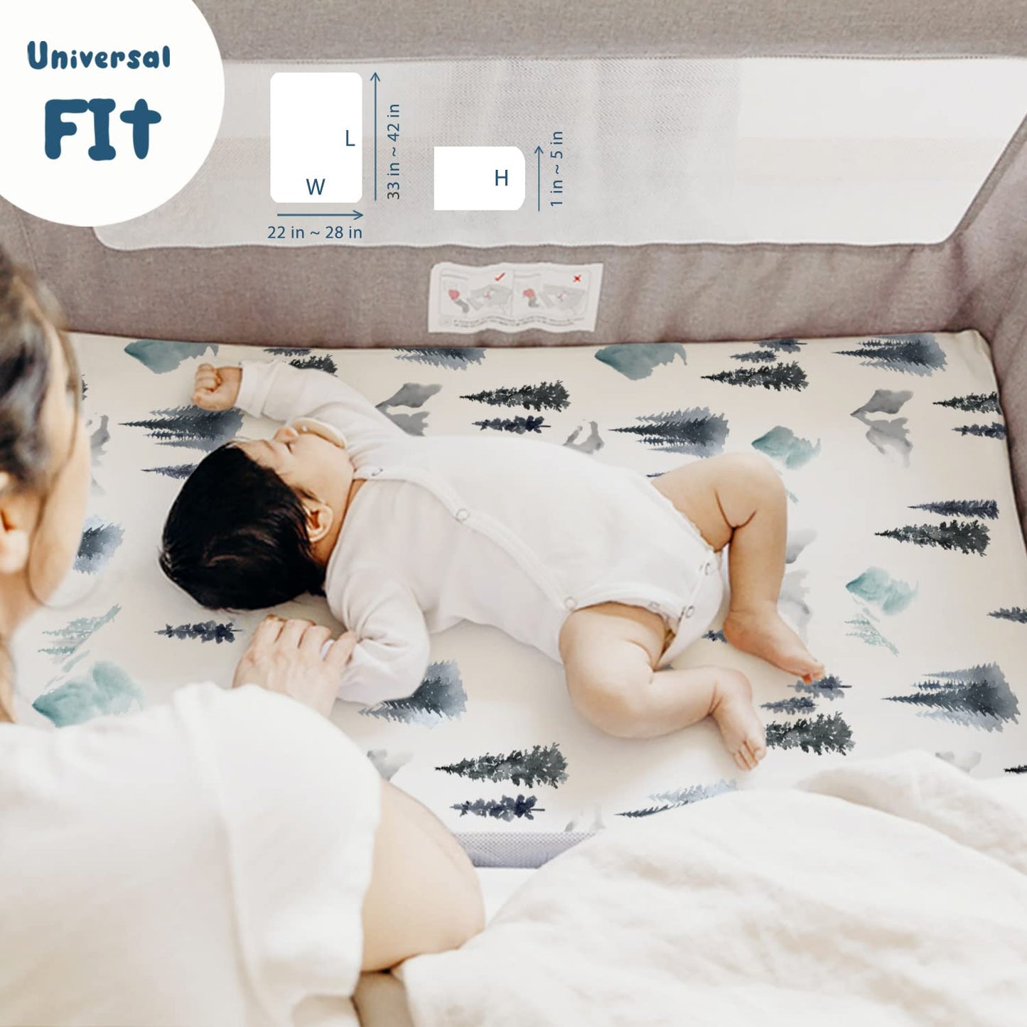 Stretch Ultra Soft Jersey Knit Fitted Pack and Play Sheets Set 2 Pack, Fit Portable/Mini Cribs Sheets, Playpen Mattress Pads Safe and Snug, Cute Stylish Playard Sheets Wild Forest Print for Baby