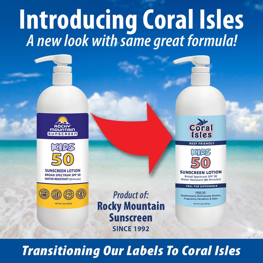 KIDS Rocky Mountain Sunscreen SPF 50 LOTION | Broad Spectrum UVA/UVB Protection | Hawaii 104 Reef Act Compliant (Oxybenzone & Octinoxate Free) | Water Resistant 80 Min | Fragrance Free | For Children