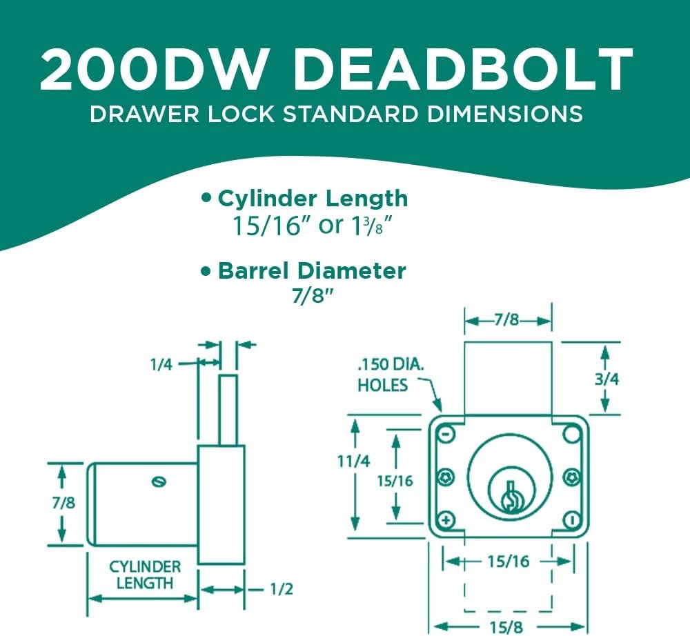 200DW Deadbolt Lock | 7/8" Chrome Key Lock US26D | NATL KA915 Keyed Alike | Grade 1 Locks | Vertical Deadbolt | for Drawers