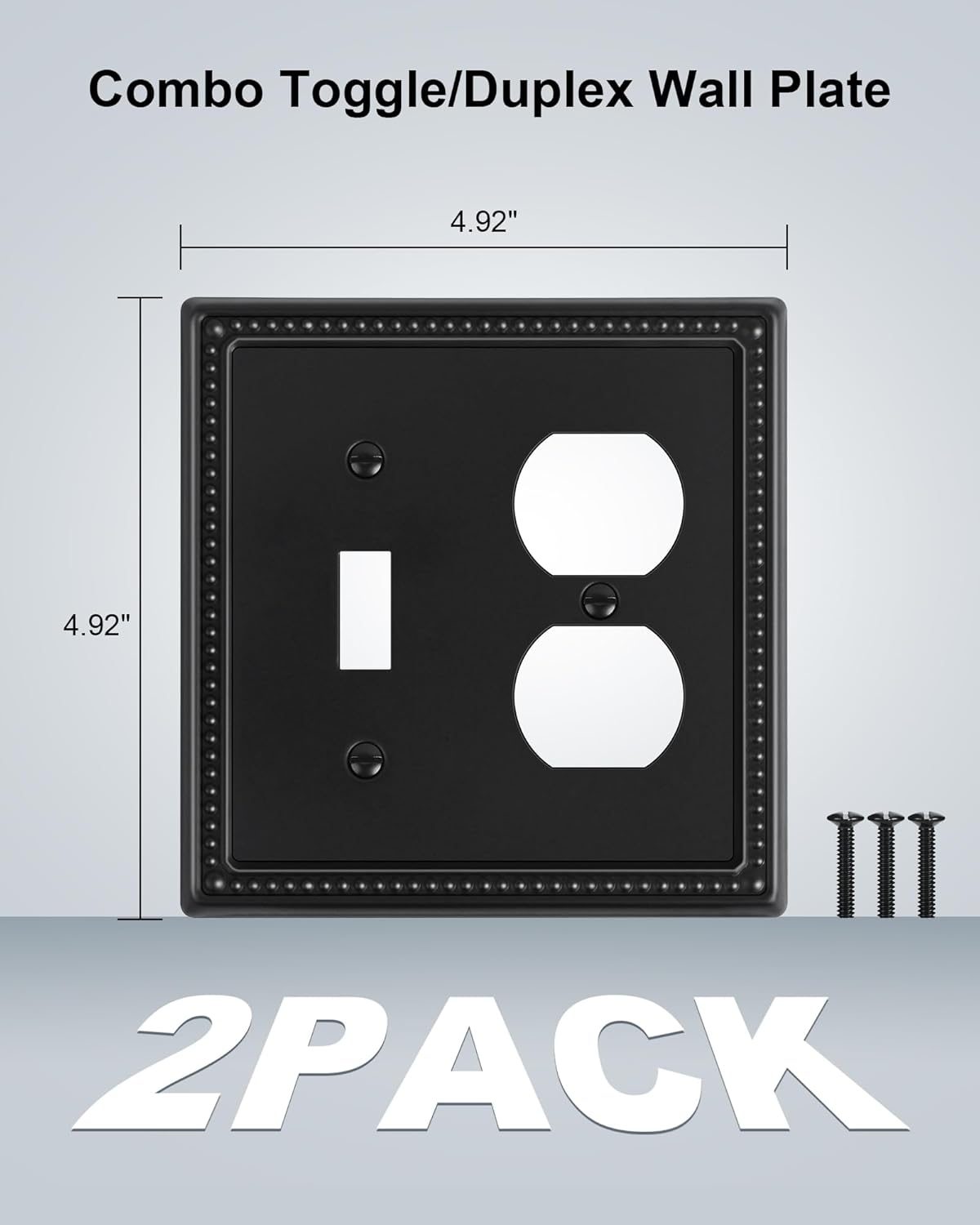 2-Pack Combo Toggle/Duplex Light Switch Cover Plate, Black Metal Wall Outlet Cover Plate, Decorative Beaded Wall Socket Receptacle Cover for Electrical Outlets, Light Switch