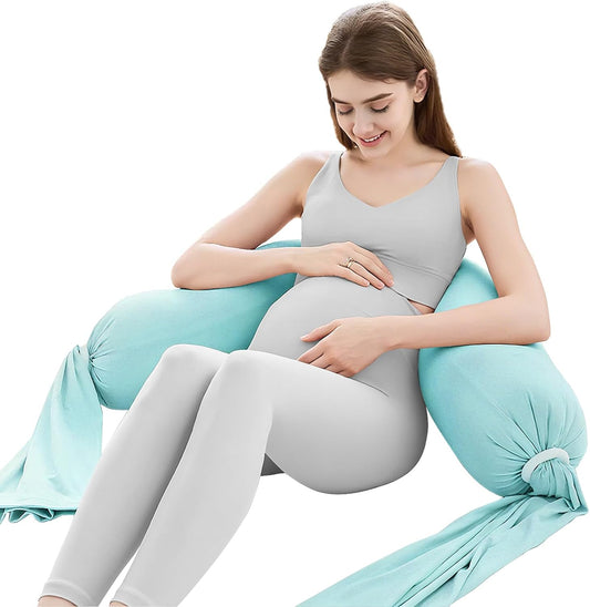 The Adjustable Pregnancy Pillows for Sleeping，Pregnancy Pillow Uses a Unique 5-Point Support，Turn Into Every Shaped Pregnant Pillow，Removable Maternity Pillows (Mist Blue, 55IN)