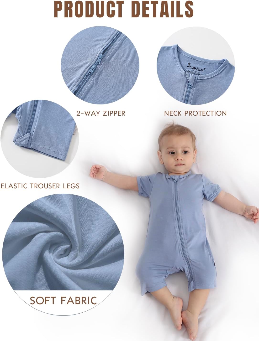 Jimonda Boys Baby Girls Short Sleeve Romper Unisex Baby Footless Pajamas With Viscose 2-Way Zipper Front 3Pcs0-24Months