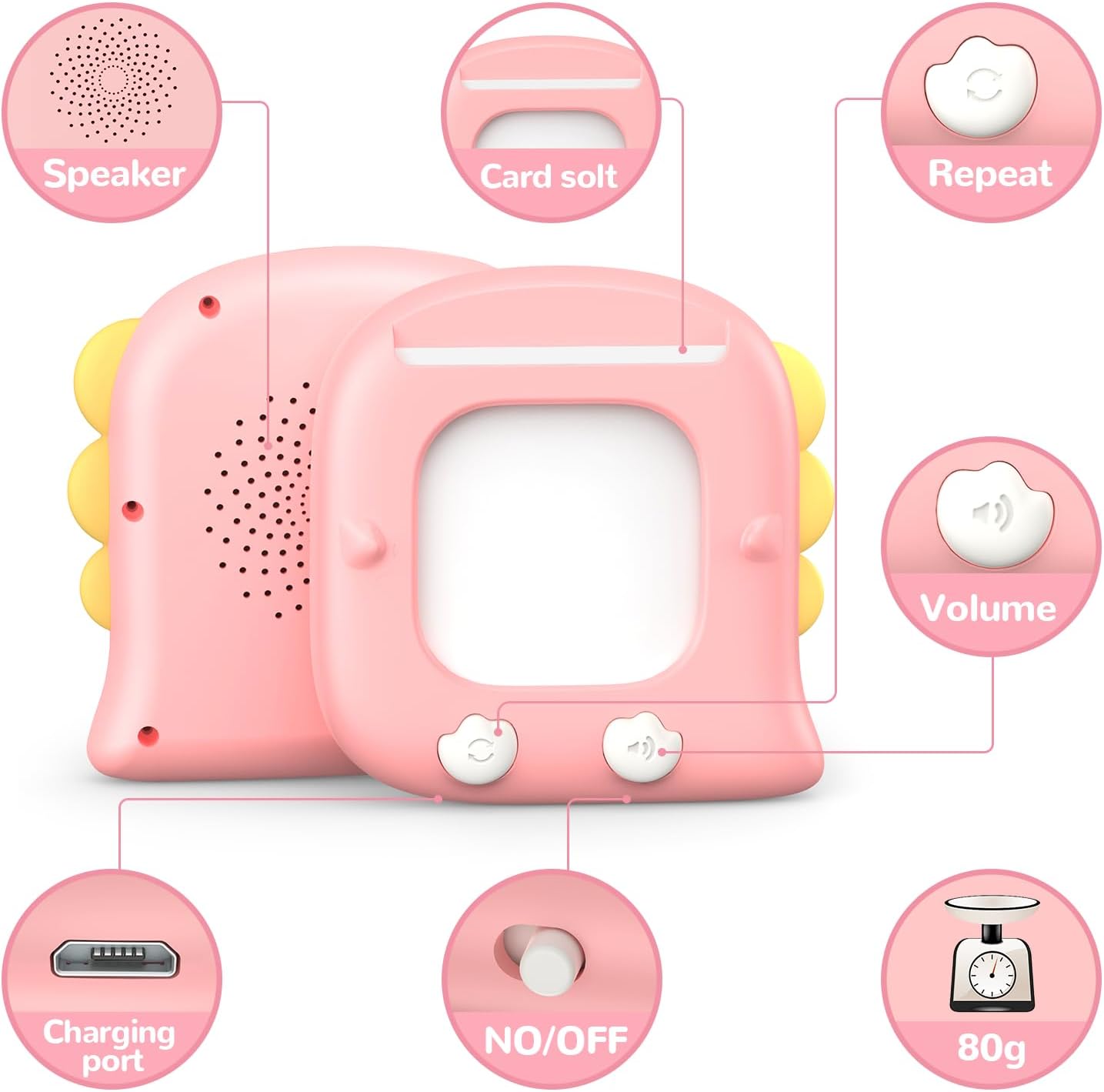 Kidzdo 520 Bilingual Spanish English Talking Flash Cards, Christmas Birthday Gifts for 2 3 4 5 6 Year Old Girls, Montessori Pocket Speech Therapy Toys, Portable Toddlers Toys for Ages 2-6 Kids, Pink