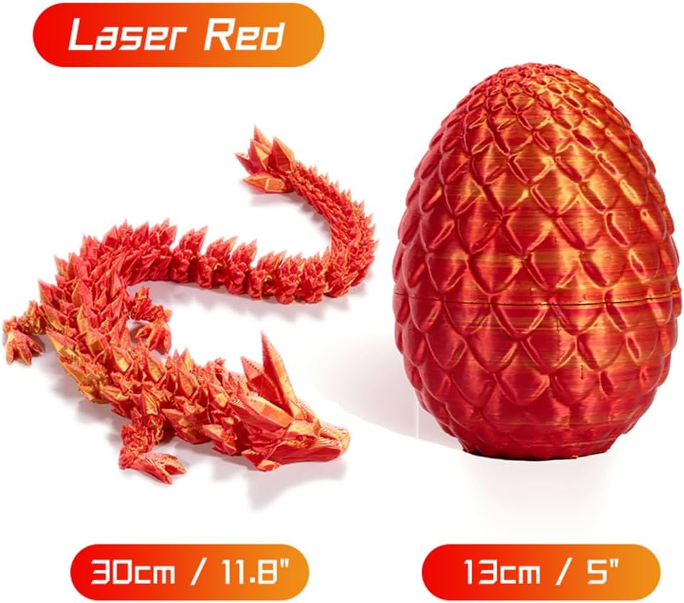 Tfork 3D Printed Dragon Eggs with Dragon Inside Crystal Articulated Fidget Dragon Easter Egg Toy Adults Funny Gift Laser Red