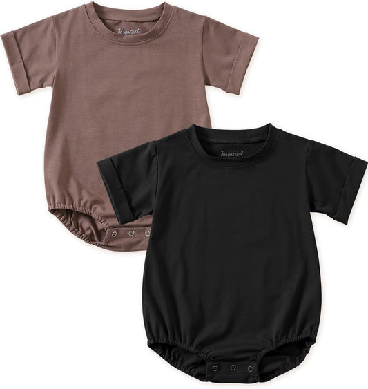 Jimonda Baby Bubble Romper Boy Girl Solid Color T-Shirt Outfits Short Sleeve Bodysuit Organic Cotton 2Pcs