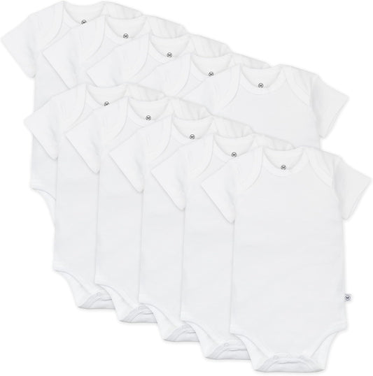 HonestBaby unisex-baby 10-pack Short Sleeve Bodysuits One-piece 100% Organic Cotton for Infant Baby Boys, Girls