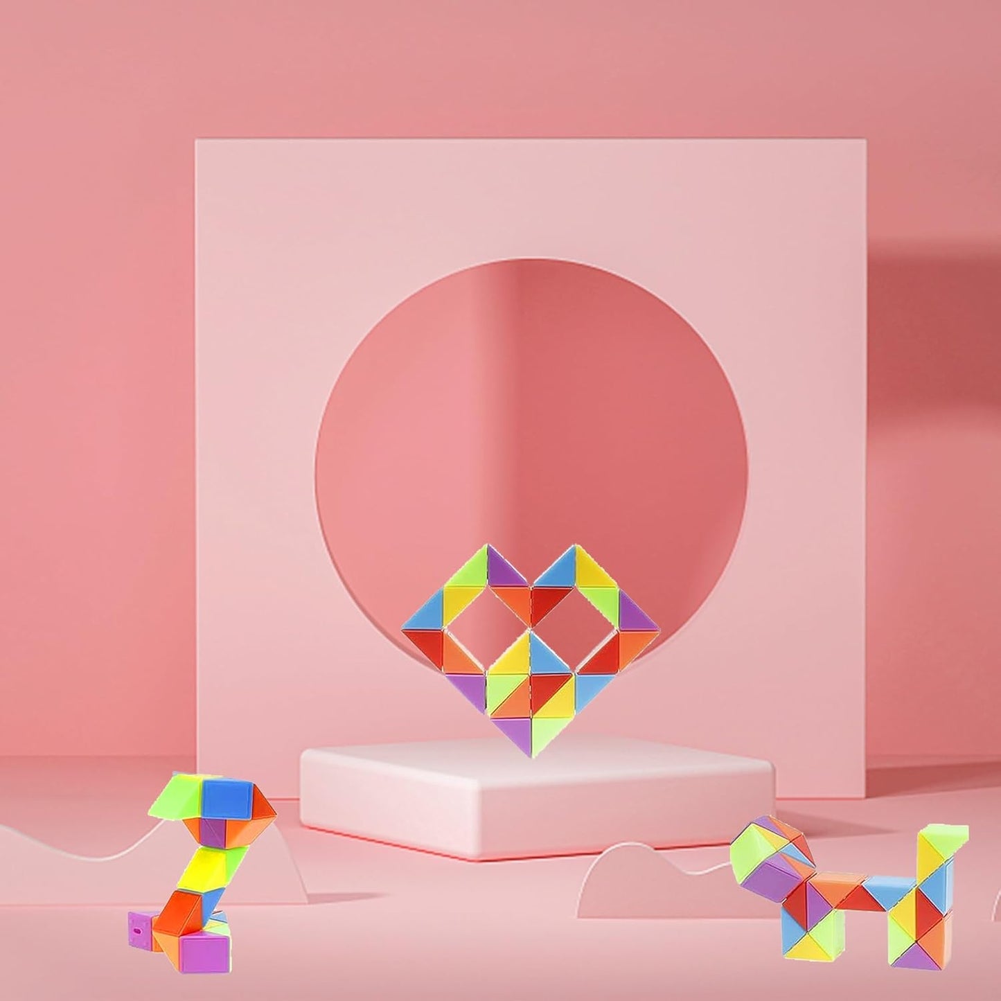 Ganowo 24 Packs Valentine's Day Cards with Rainbow Snake Cube Twist Toys for Kids, Valentines Students Gifts Fidget Toys with Cards for Valentine School Classroom Exchange Party Favor