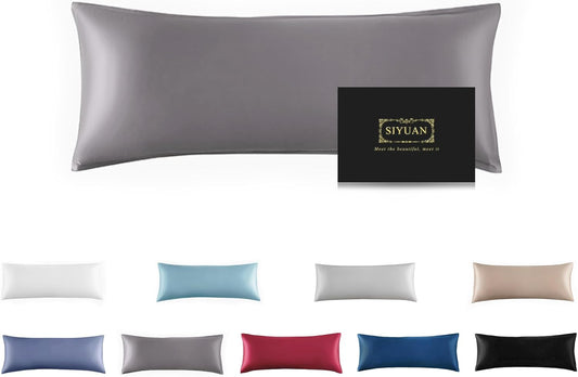 Mulberry Silk Pillowcase for Hair and Skin,Cooling Silk Pillow Case with Hidden Zipper,Allergen Proof Dual Sides Soft Breathable Smooth Silk Pillow Cover for Women (Dark Gray, Body)