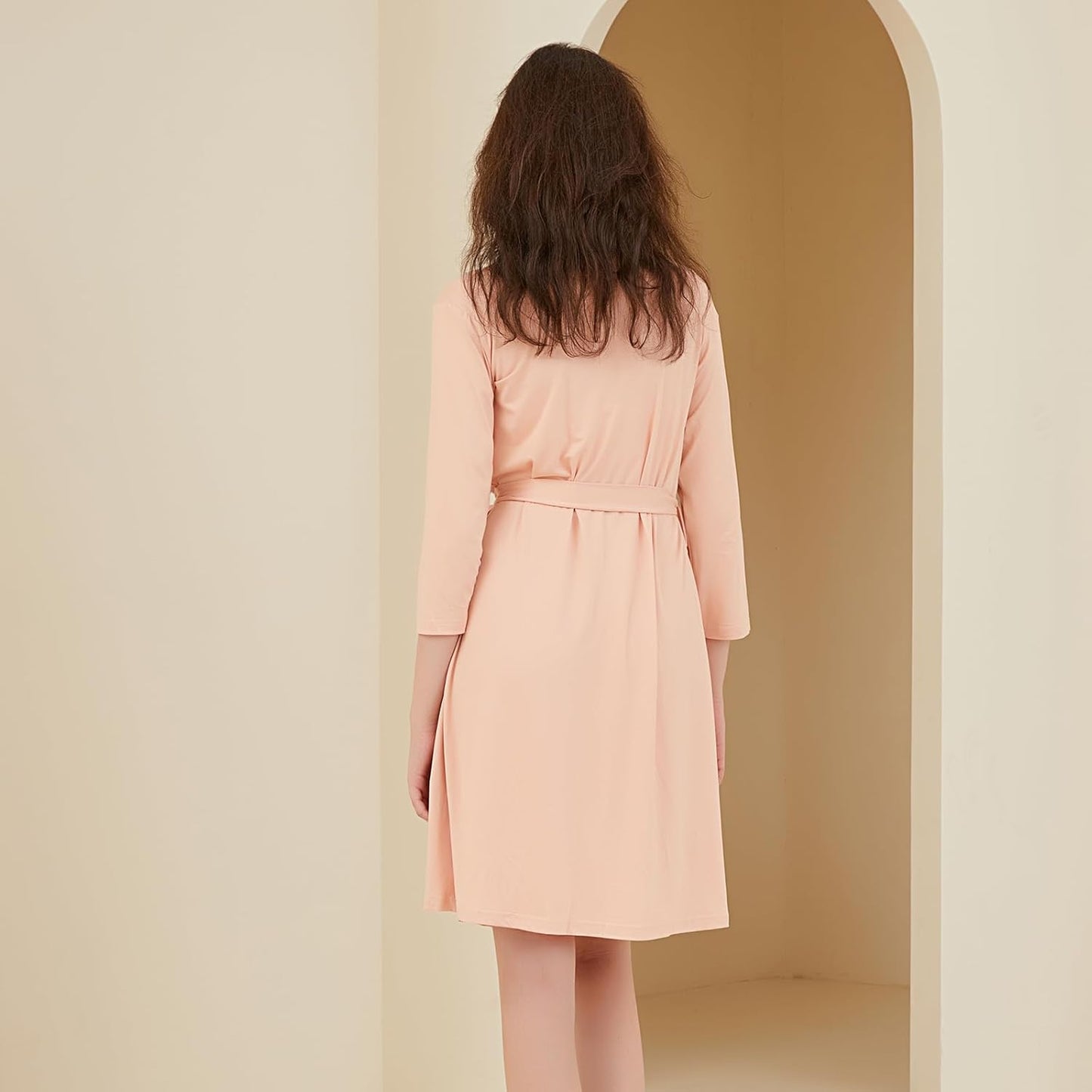 Galabloomer Maternity Robe and Baby Receiving Blanket, Matching Mommy Labor Delivery Robe and Swaddle Set (l, pink sand)