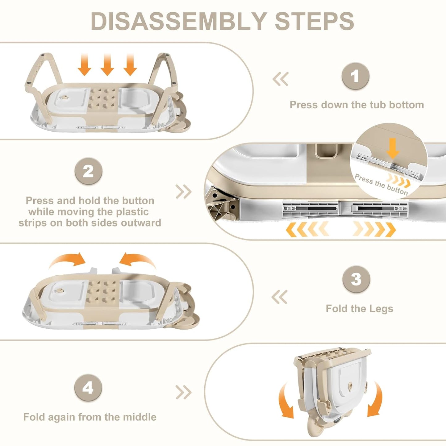 MoreFeel Collapsible Baby Bathtub for Newborn with Thermometer & 1 Hooded Towel & 1 Soft Floating Cushion,Portable Travel Bathtub with Drain Hole, Durable Foldable Baby Tubs for Infants to Toddler