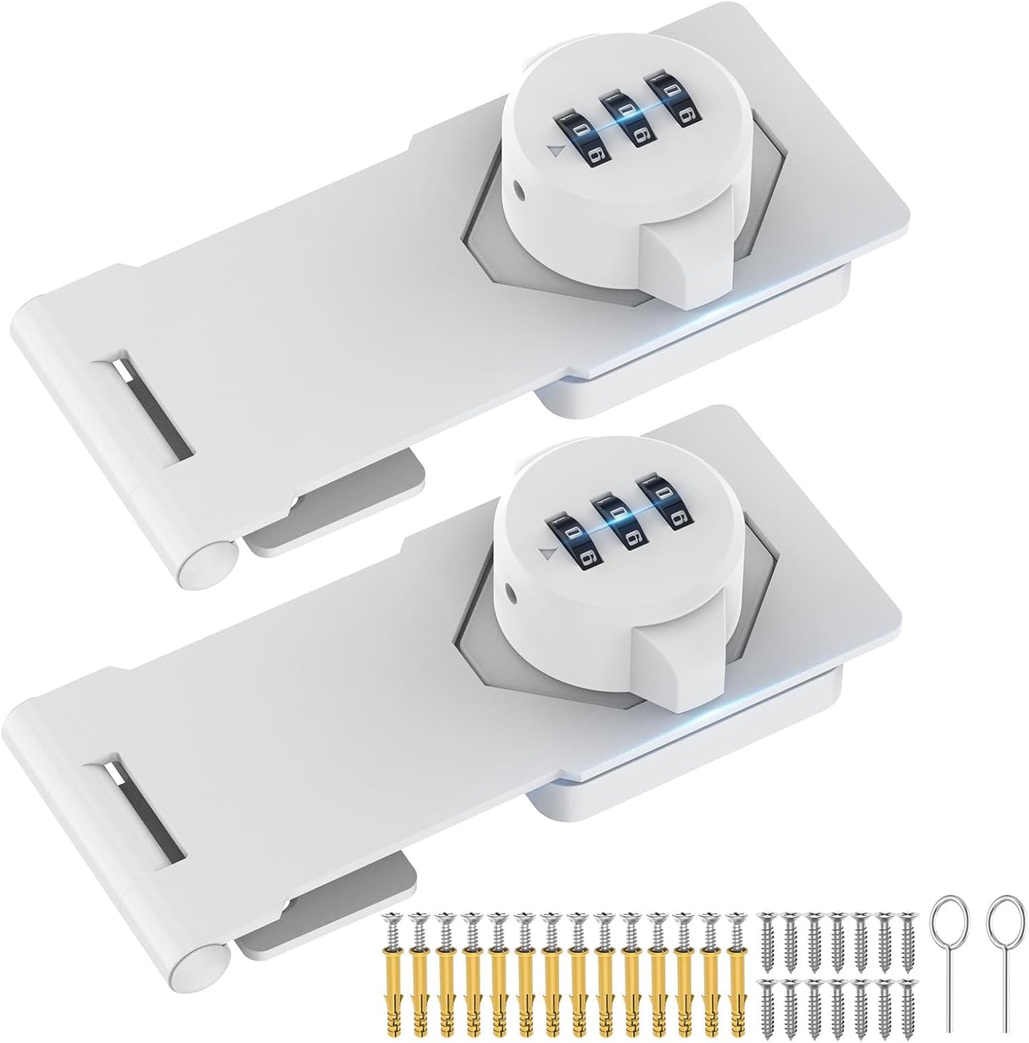 Household Cabinet Password Hasp Locks, Cabinet Locks with Combination, Door Security Slide Latch for Small Barn Doors, Bathroom, Outdoor, Garden (2 Pack White)