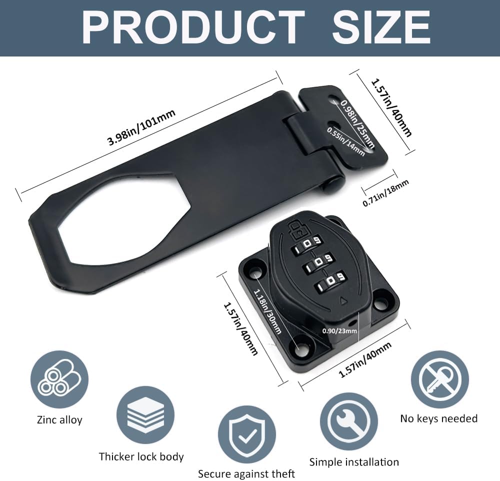 2Pcs Cabinet Password Rotary Hasp Locks,4 Inch Keyless Combination Lock for Cabinets,Gates,Doors,Closets and More (Black)