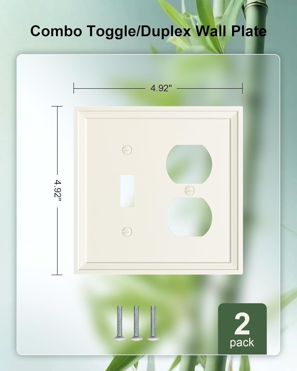 2-Pack Combo Toggle/Duplex Light Switch Cover Plate, Light Almond Wall Outlet Cover Plate, Natural Bamboo Fiber Decorative Wall Receptacle Cover for Electrical Outlets, Light Switch