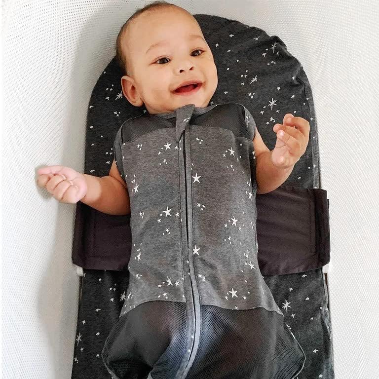 Happiest Baby SNOO Sleep Sack - 100% Organic Cotton Baby Swaddle Blanket - Doctor Designed Promotes Healthy Hip Development (Graphite Stars, X-Large)