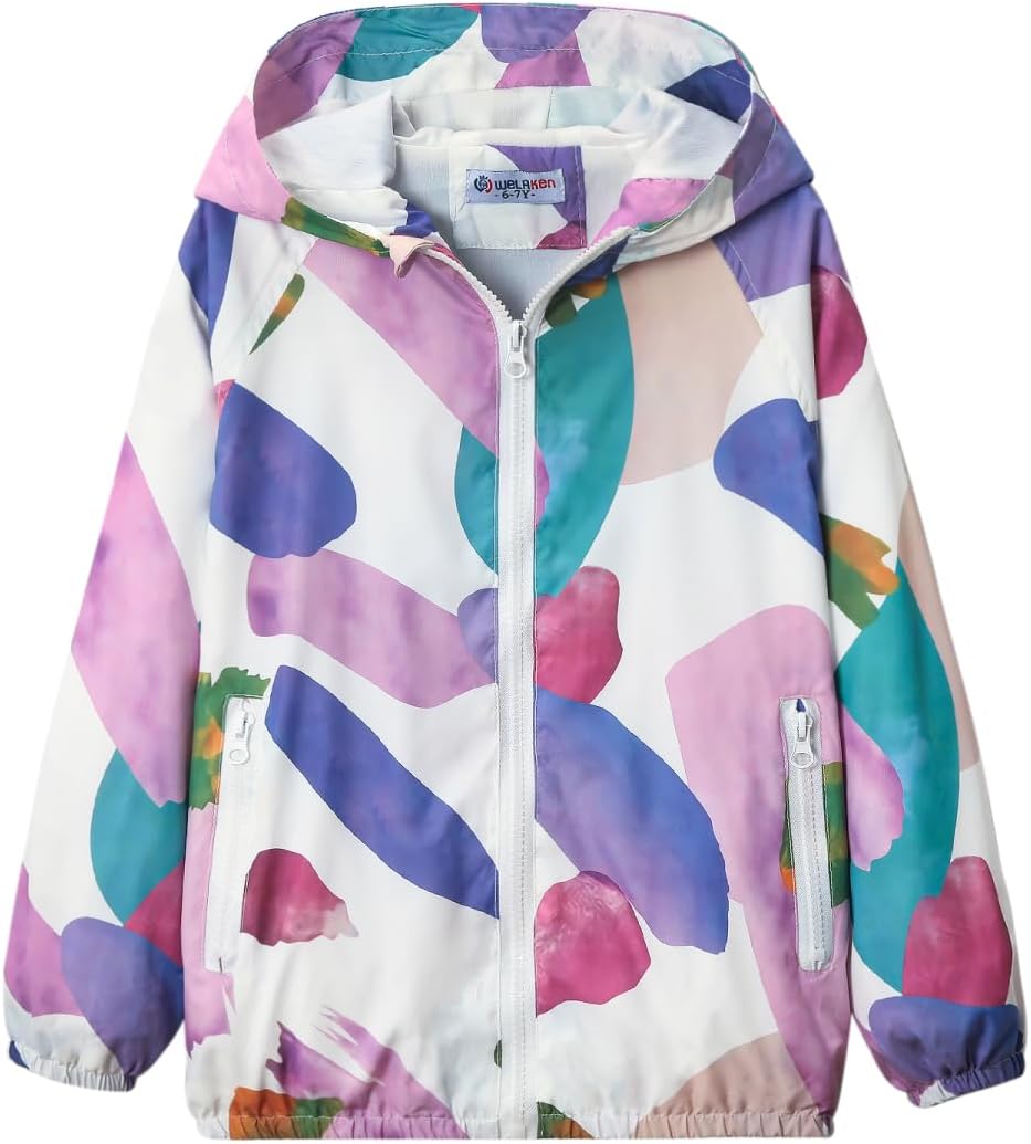 WELAKEN Lightweight Jacket for Girls Kids & Toddler II Girls' Print Water-Resistant Jacket