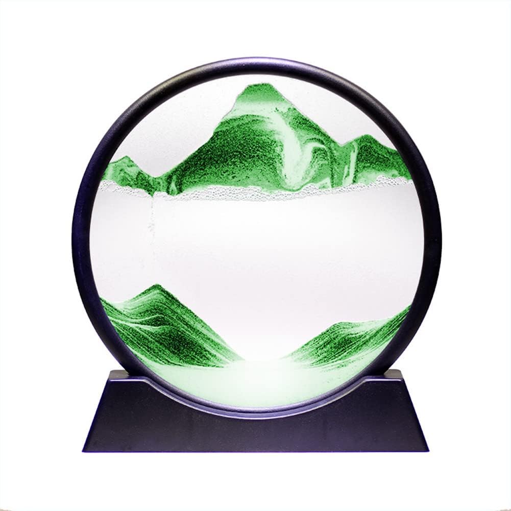 Moving Sand Art Picture,Liquid Motion 3D Sea Sandscape in Motion Display, Flowing Sand Frame Desktop Art Bookshelves Home Office Decoration(12 inch, Green)
