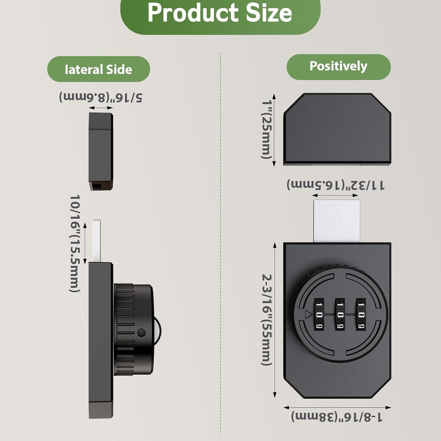 Keyless 3-Digit Combination Lock, Mechanical Stick-on Drawer Latch, Security Adhesive Cabinet Lock for Closet & Barn One-Way Doors (1, Black)