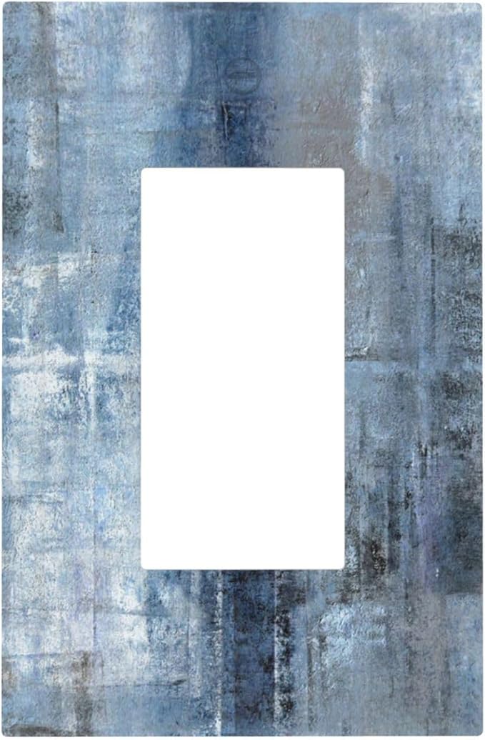 1 Gang Single GFCI/Decorator Rocker Outlet Light Switch Wall Plate Cover Modern Gallery Navy Indigo Blue Gray Abstract Grey Brush Art Paint Blue Grey Decorative One Device Electrical Faceplate Dimmer