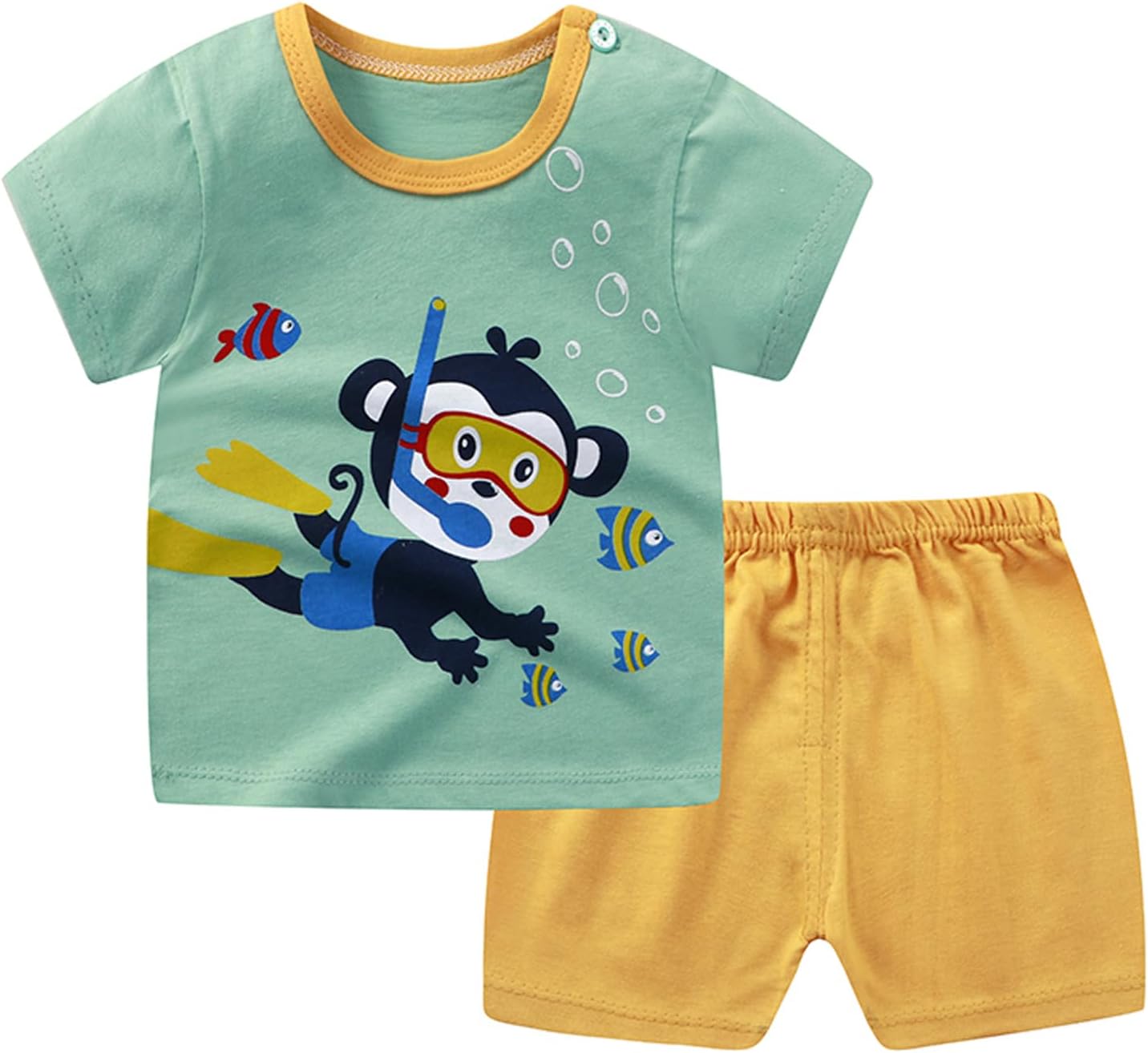 Baby Toddler Boys 4 Pieces T-shirts and Shorts Dinosaur Tops & Shorts Summer Outfits