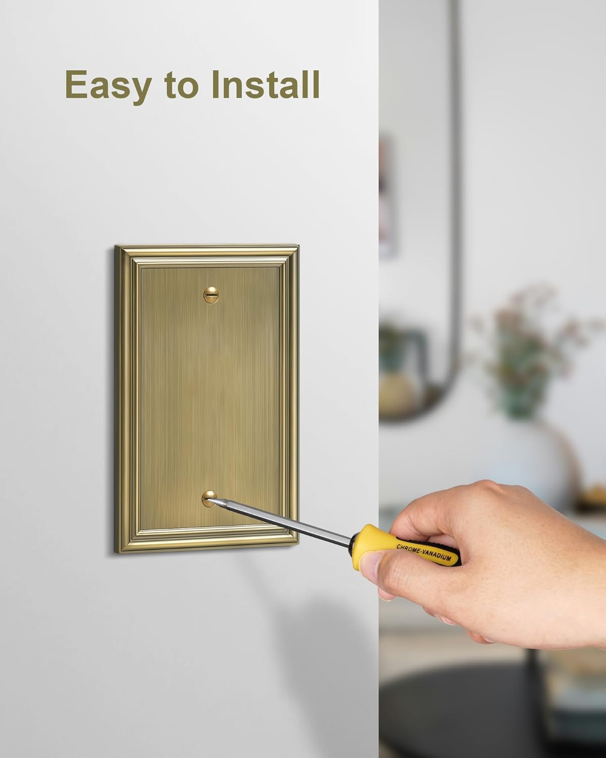 2-Pack Single Blank Wall Plates, Durable Solid Zinc Alloy Blank Outlet Covers, Decorative Antique Brass Wall Plate Cover for Unused Outlets/Switches, Corrosion Resistant