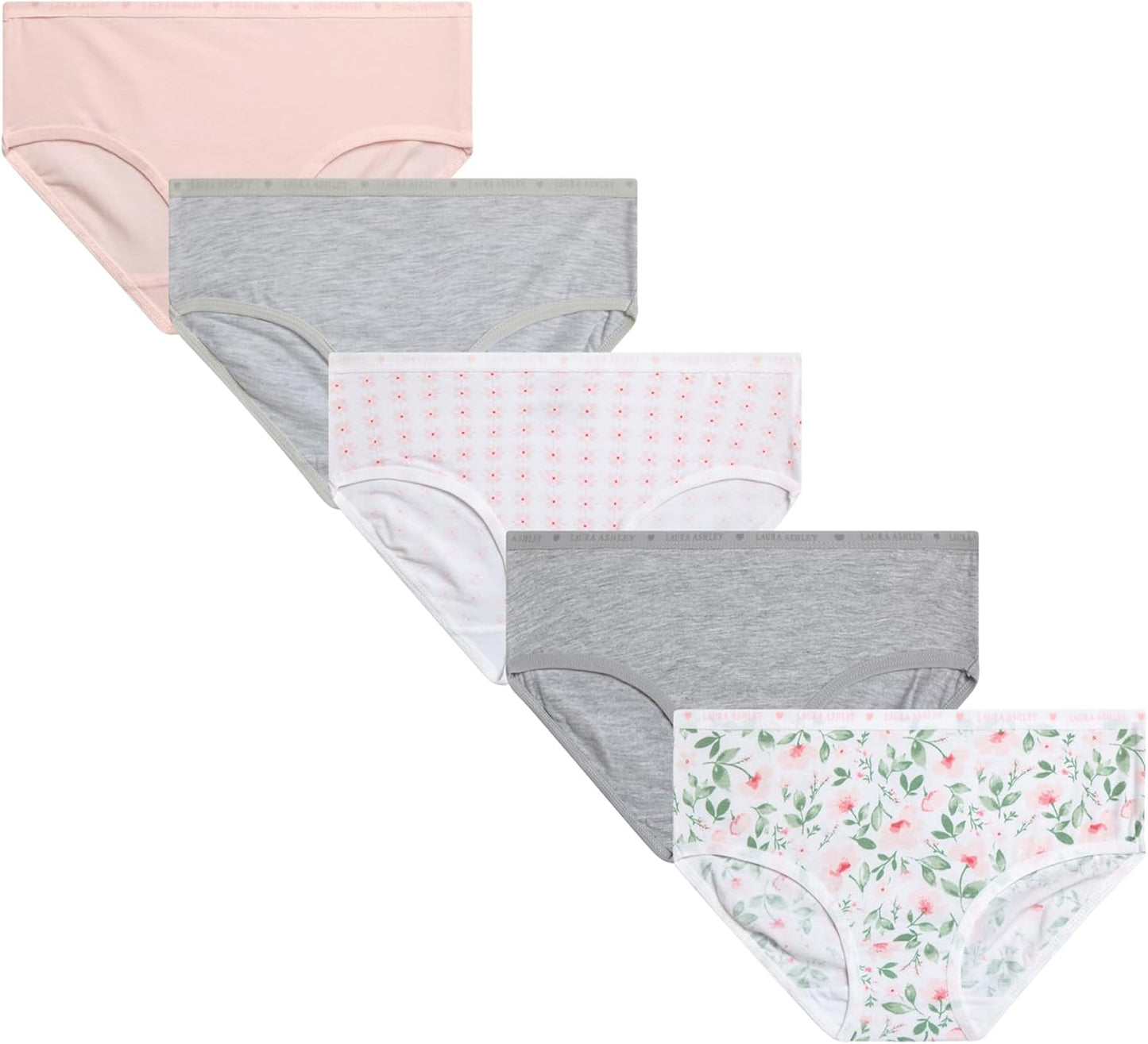 Laura Ashley Girls Underwear - 5 Pack Soft Stretch Breathable Panties for Girls - Lightweight Cotton Panties (Size: 4-12)