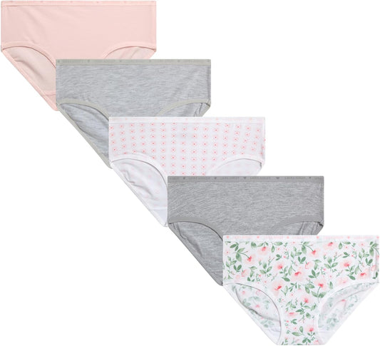 Laura Ashley Girls Underwear - 5 Pack Soft Stretch Breathable Panties for Girls - Lightweight Cotton Panties (Size: 4-12)
