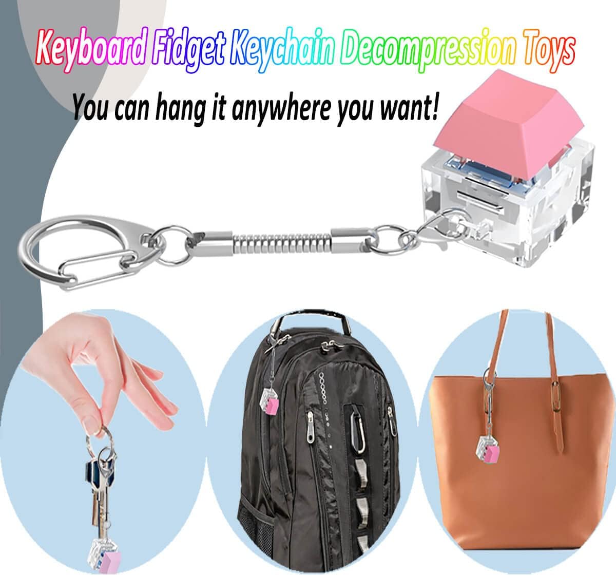 Keyboard Fidget Toys, Keyboard Fidget Keychain Keyboard Decompression Toys Keyboard Fidget Toy Button Stress Relief Gifts for Adult and Kids,Finger Clicker Toys,ADHD Toy,Cool Fidgets(LED Light-Pink)