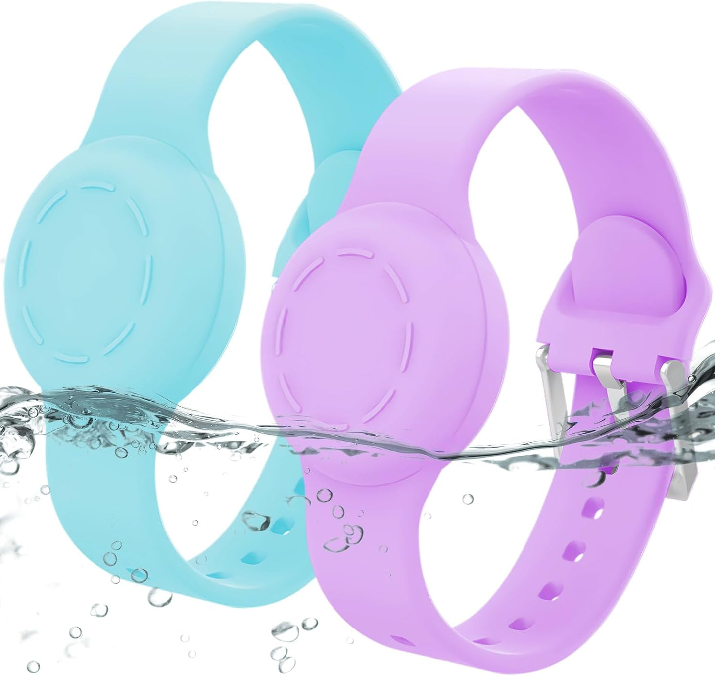 Waterproof Airtag Bracelet for Kids, Silicone Wristband Compatible with Apple Air Tag Hidden Holder Case, GPS Tracker Anti-Lost Adjustable Airtag Strap for Toddler Child (2 Pack, Mint Green & Purple)