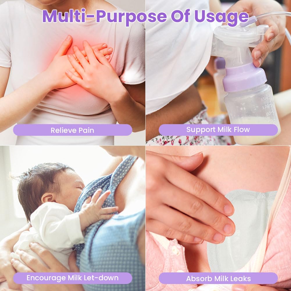 2 Larger Breast Ice Packs with Soft Covers and 6 Breast Pads for Leaking Milk, Hot and Cold Breast Therapy Packs, Breastfeeding Essentials for Relief of Clogged Ducts, Nipple Pain, Engorgement