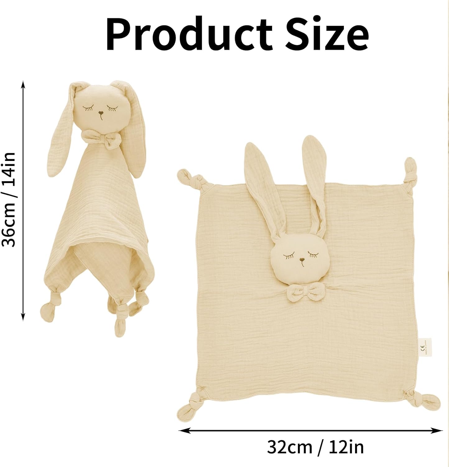 Easter Organic Cotton Muslin Bunny Loveys for Babies Baby Security Blanket Baby Snuggle Toy Newborn Essentials Must Haves(Rabbit-Off White)