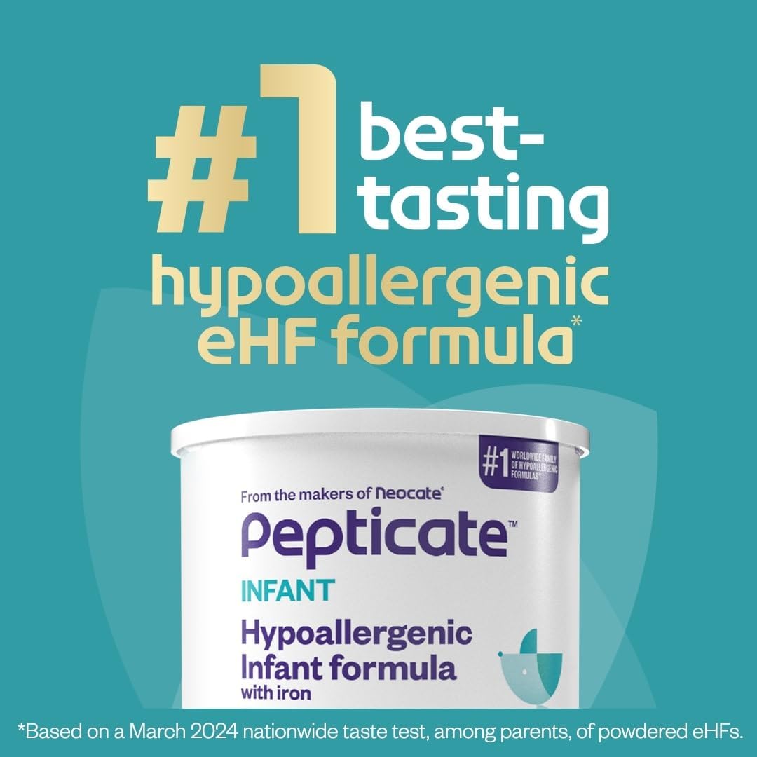 Pepticate Baby Formula, Hypoallergenic Powdered Infant Formula for Cow Milk Allergy, with Omega 3 DHA, ARA, Iron & Prebiotics, 13.2oz (Pack of 4)