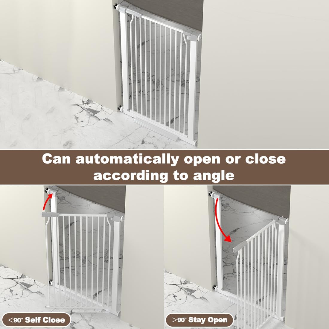 41" Extra Tall Cat Gate for Doorway, 49.2-54.7 Metal Pet Baby Safe Gate, Extra Wide Pressure Mounted Child Door with Expansion Kit, No Drilling No Climb Cat Fence Indoor, Tall Dog Gate, White