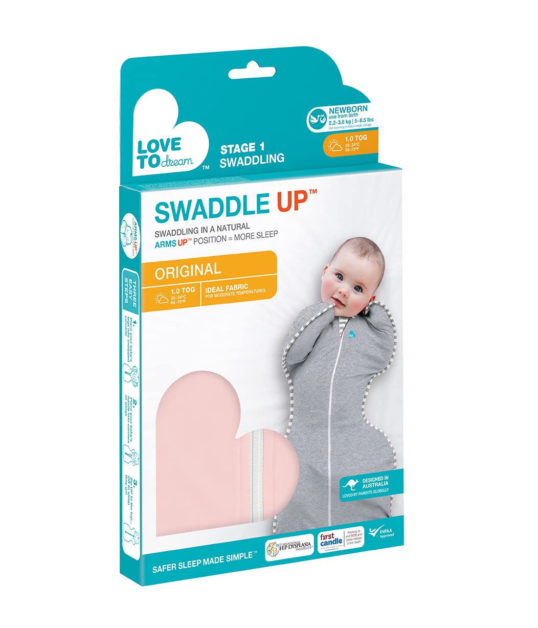 Love to Dream Swaddle UP, Baby Sleep Sack, Self-Soothing Swaddles for Newborns, Improves Sleep, Snug Fit Helps Calm Startle Reflex, New Born Essentials for Baby, 1.0 TOG, 5-8.5 lbs, Pink