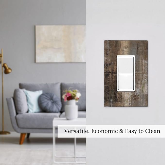 1 Gang Single GFCI/Decorator Rocker Outlet Light Switch Wall Plate Cover Vintage Copper Rustic Rusty Modern Tan Brown Grey Gray Abstract Art Painting Decorative One Device Electrical Faceplate Dimmer