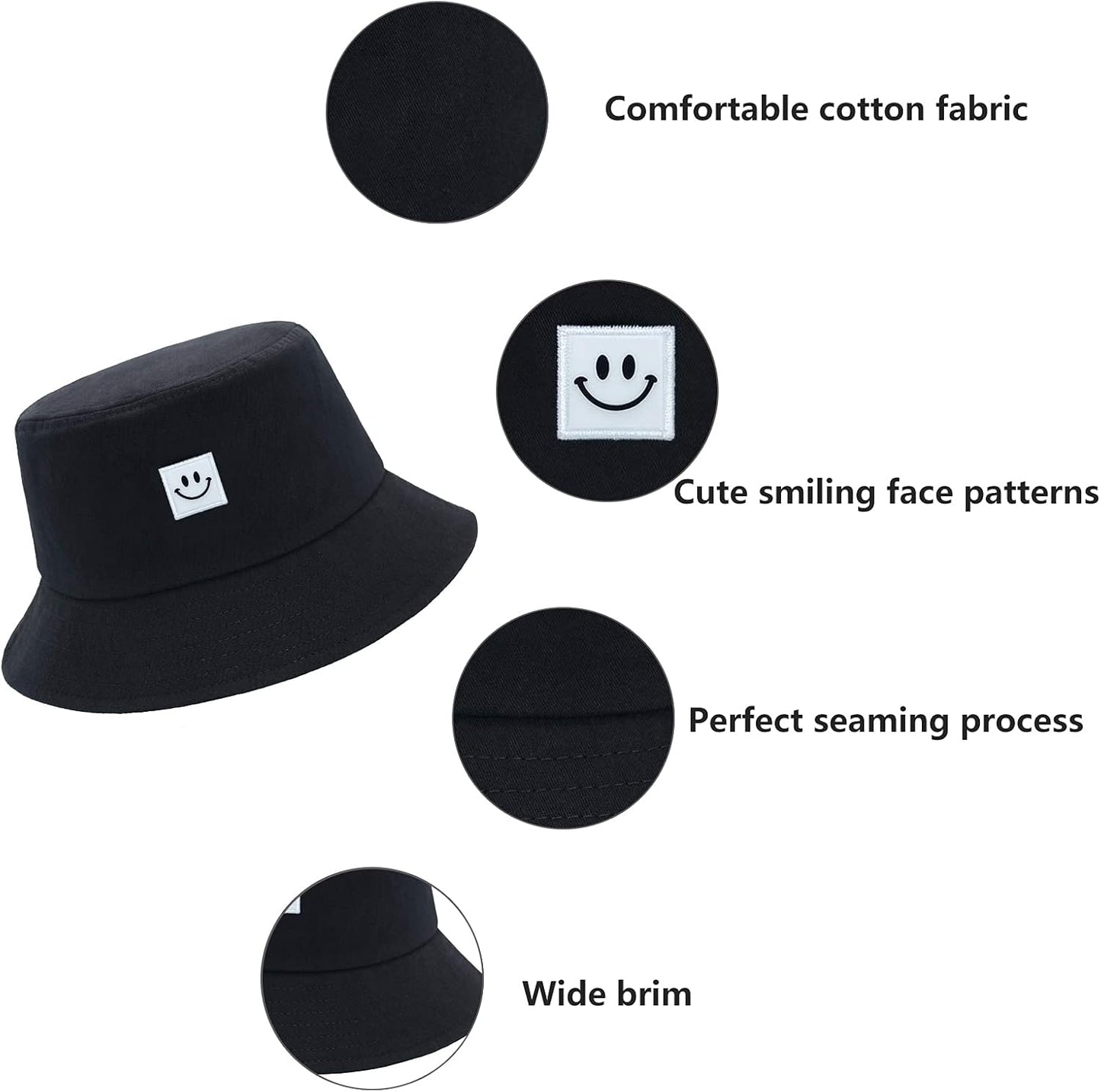 Kids Sun Hat Smile Face Bucket Hat for Girls Boys Summer Sun Protection Cotton Unisex Beach Cap