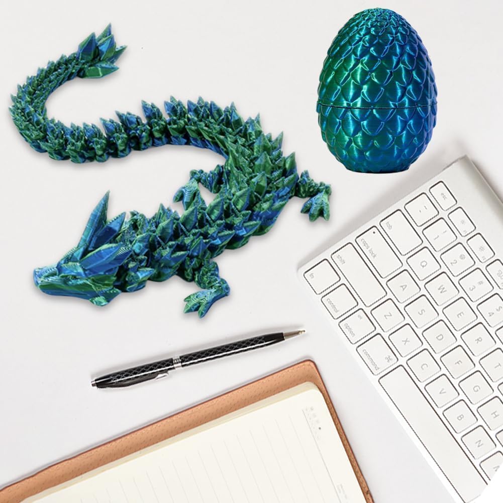 3D Printed Dragon in Egg, Full Articulated Dragon Crystal Dragon with Dragon Egg， Home Office Decor Executive Desk Toys, Adults Fidget Toys for Autism ADHD，3D Printed Gift