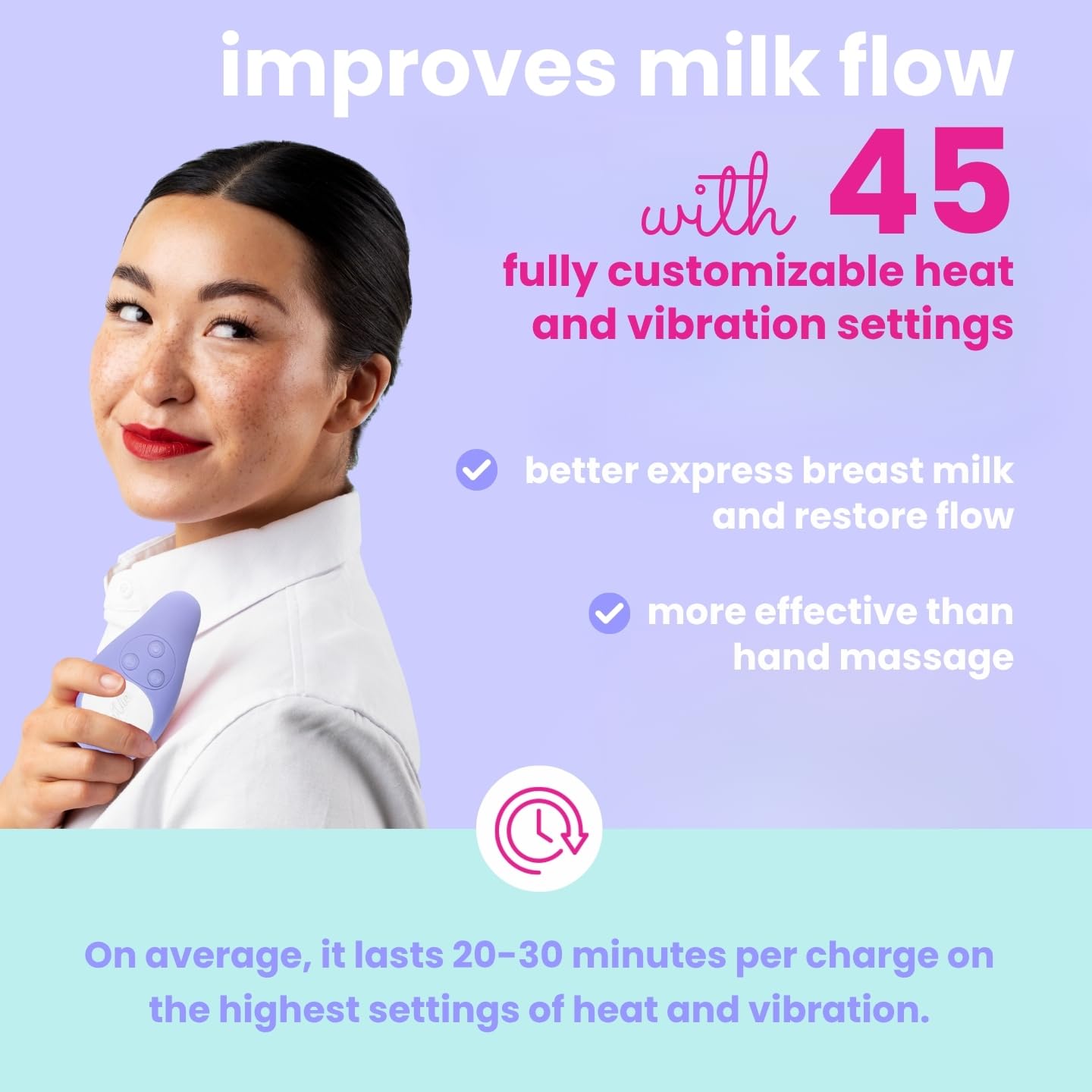 LaVie Warming Lactation Massager 3-in-1 Adjustable Heat + Vibration for Breastfeeding, Nursing, Pumping, Essential Support for Improved Milk Flow