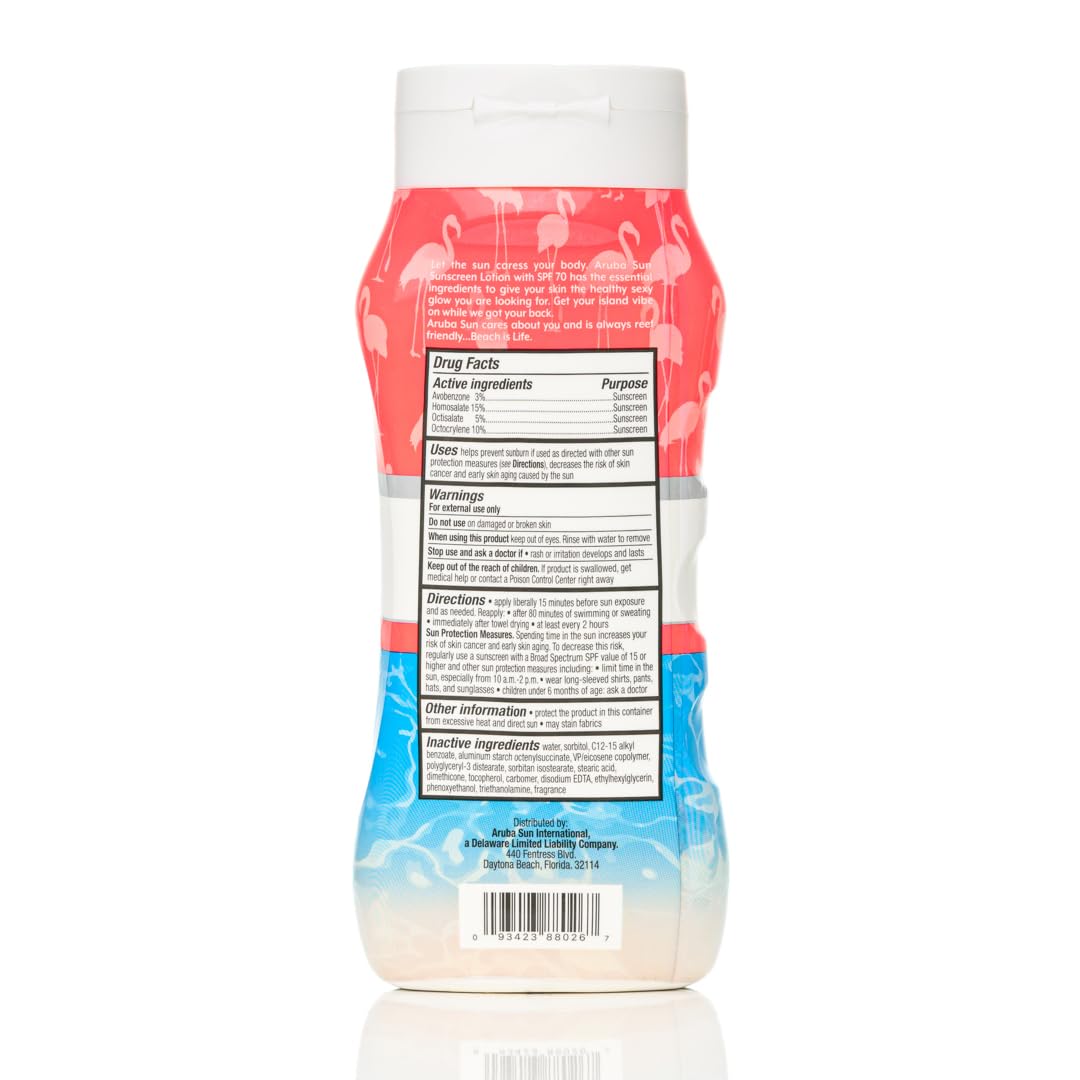 SPF 70 Sunscreen Lotion | Aruba Reef Act Compliant no 67 Octinoxate & Oxybenzone Free | 8 oz, Water-Resistant, Non-Greasy, Broad Spectrum UVA/UVB Sunscreen