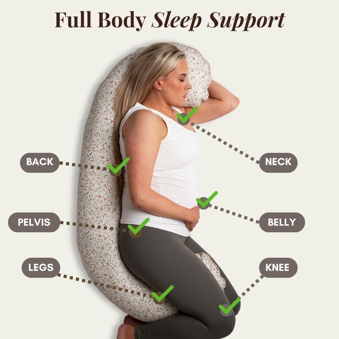 BellaMoon C Shaped Pregnancy Pillow for Sleeping (55 Inch) Maternity Body Pillow with Cooling Cover Soft Support for Women, Back, Legs, Belly C Pillow for Side Sleeping & Full Body pillows for adults