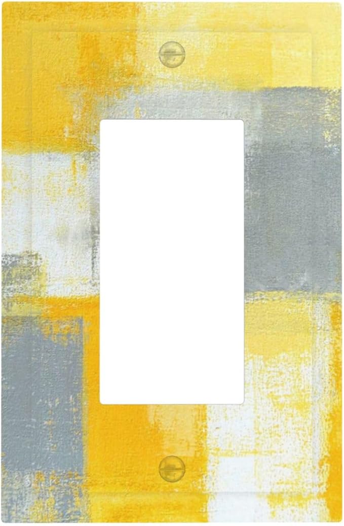 1 Gang Single GFCI/Decorator Rocker Outlet Light Switch Wall Plate Cover Vintage Gray Yellow Grey Ombre Abstract Rust Art Grunge Ink Oil Painting Decorative One Device Electrical Faceplate Dimmer