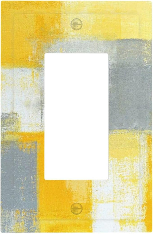 1 Gang Single GFCI/Decorator Rocker Outlet Light Switch Wall Plate Cover Vintage Gray Yellow Grey Ombre Abstract Rust Art Grunge Ink Oil Painting Decorative One Device Electrical Faceplate Dimmer