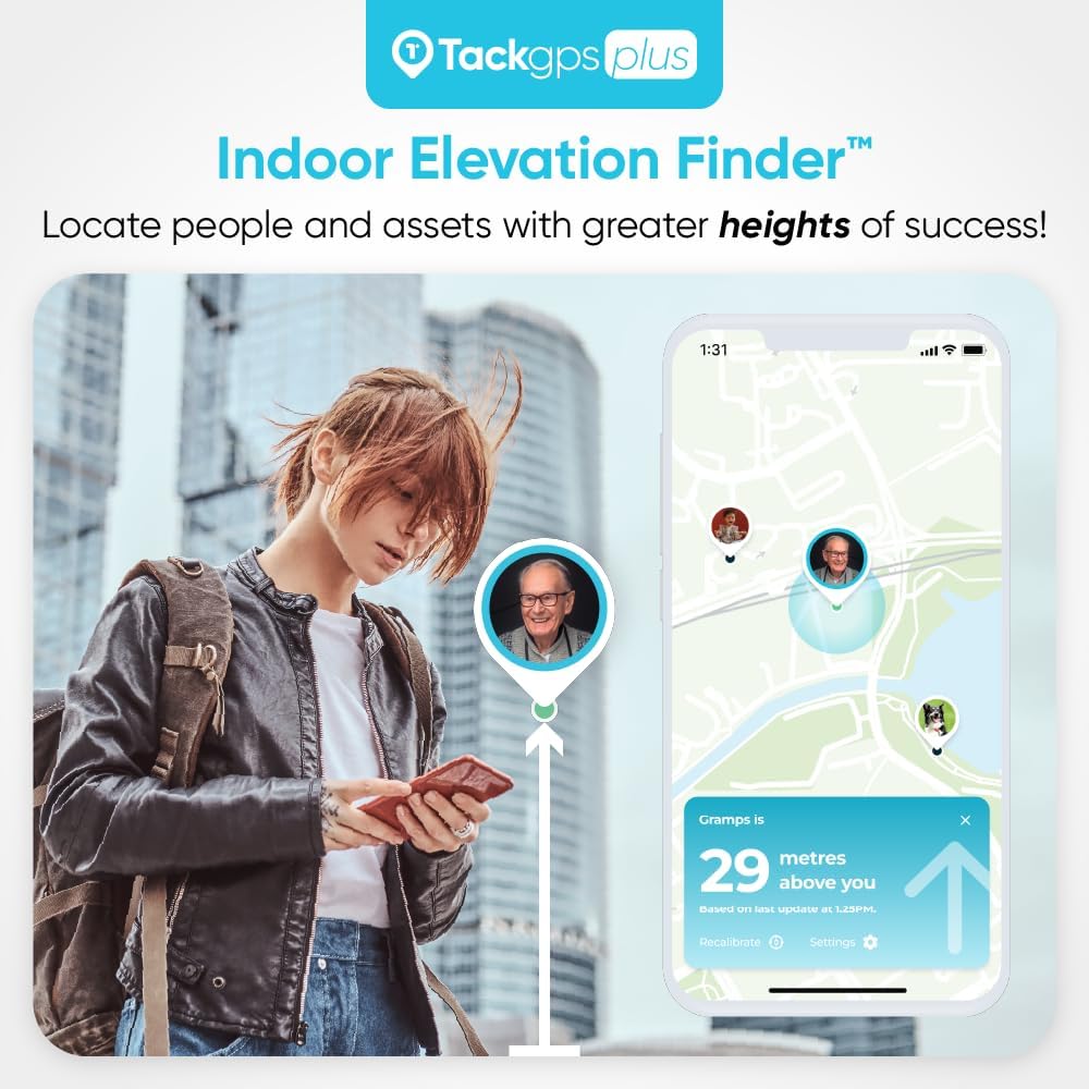 Tack GPS Plus [Lowest Monthly fee| 30 Days Battery Life| FCC Certified] - Child, Kids, Pet, Dog, Cat, Elderly, Alzheimer, Car, Vehicle, Bike, Tracking device. GPS + WiFi Positioning + Indoor Elevation