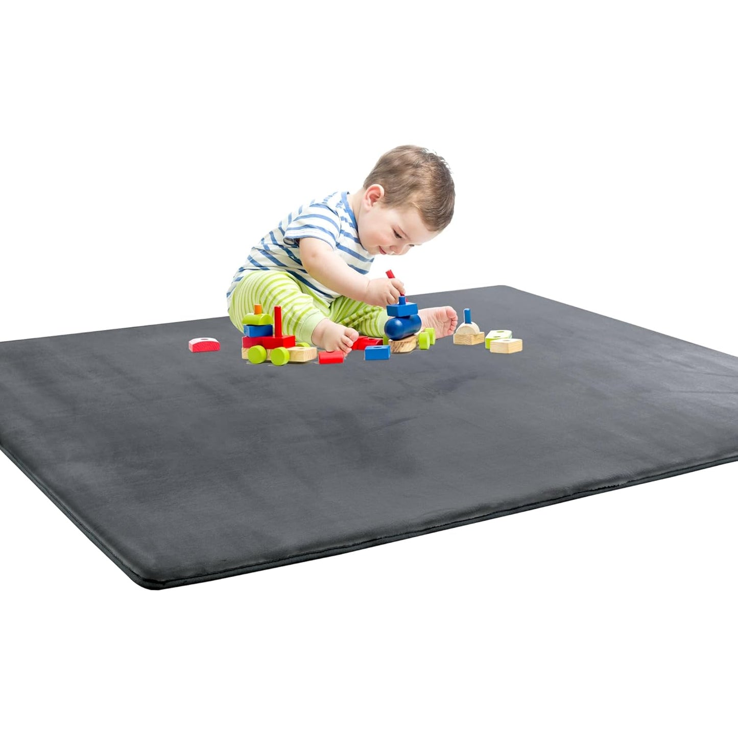 BALAPET Thick Memory Foam 74x50 Play Mat for Playpen, Super Soft Velvet Portable Baby Playpen Mat for Kids Toddler Crawling and Play, Non-Slip Bottom Playmat, Dark Grey