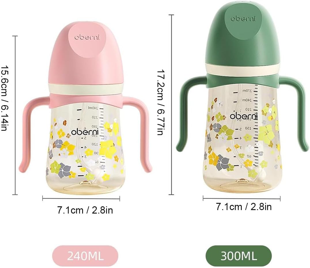 Toddler Sippy Cup 10oz, Weighted Straw Baby Drinking Water Bottle with Valved Spout for 6+ Months, 300ml/Pink/3Pack